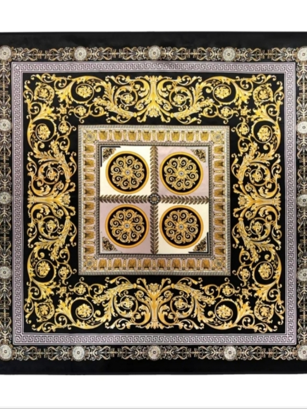 Baroque Ornate Black and Gold Square Scarf